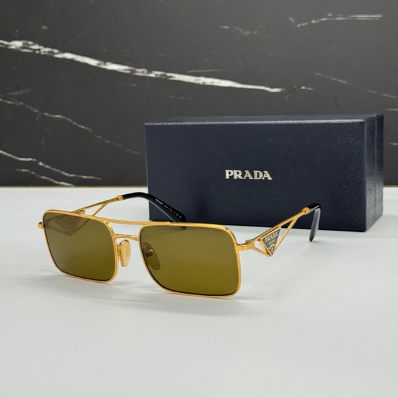 NEW SPR A52 15N01T PRADA SQUARE PR A52S 15N01T GOLD PRA52S UNISEX SUNGLASSES - Picture 1 of 10